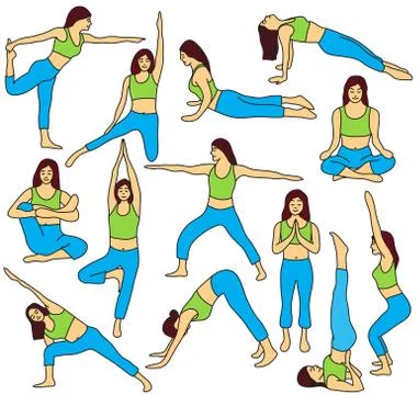 Yoga poses collection - colored vector illustration Stock Illustration