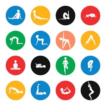 Yoga poses vector icon set. Icons made in modern trendy colours. Illustrazione stock