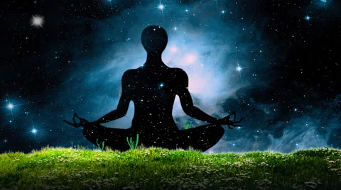 Yoga posture meditation under sky Stock Footage 64762167