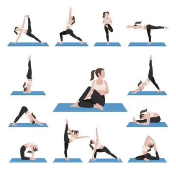 Yoga postures exercises set. Vector illustration. Stock Illustration