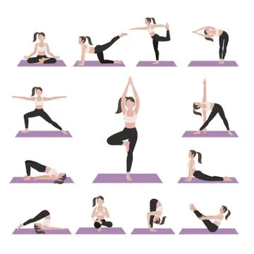 Yoga postures exercises set. Vector illustration. Stock Illustration