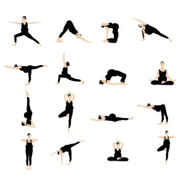 Yoga postures silhouette set Stock Illustration