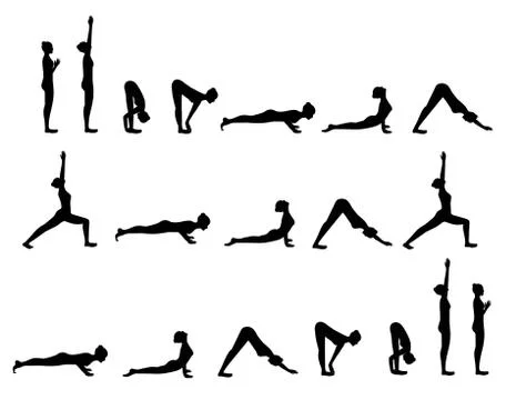 Yoga postures Sun Salutation Stock Illustration