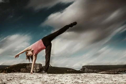 Yoga practice in mountain Foto stock