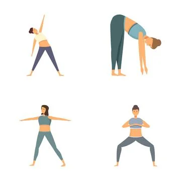 Yoga practice poses vector illustration set Stock Illustration