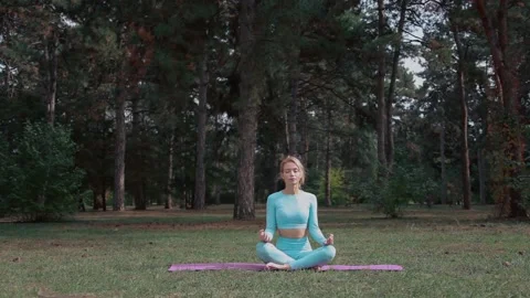 A yoga practitioner does exercises during the day in an outdoor park Stock Footage 149902314