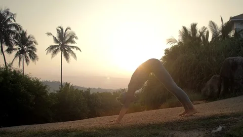 Yoga practitioner does surya namaskar on road slow motion Vidéo 112261139
