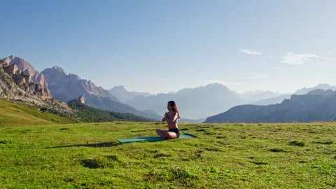 Yoga Prayer hands pose in the mountains Stock Footage 256165879