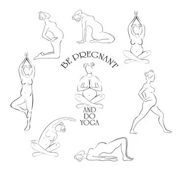 Yoga for pregnant vector set. Stock Illustration