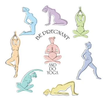 Yoga for pregnant vector set. Stock Illustration