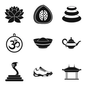 Yoga program icons set, simple style Stock Illustration