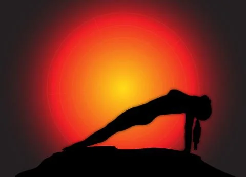 Yoga Reverse Plank Pose Sun Background Stock Illustration