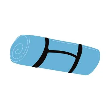 A yoga rolled up blue mat in hand drawn flat style. Stock Illustration