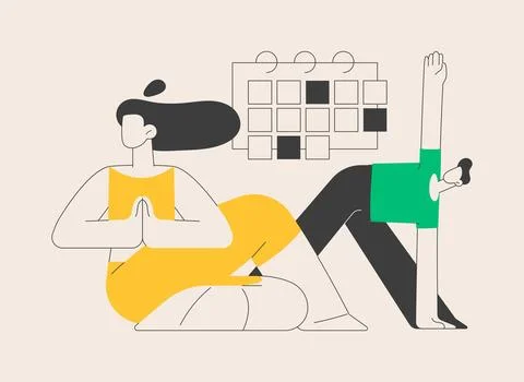 Yoga school abstract concept vector illustration. Illustrazione stock