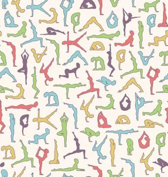 Yoga Seamless Pattern with Asanas Poses Isolated on Beige Stock-Illustration