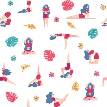 Yoga labels and icons seamless pattern Royalty Free Vector
