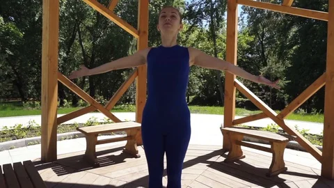 Yoga set for accuracy and flexibility training in motion Stock Footage 90380995