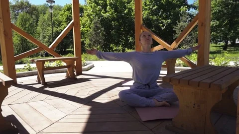 Yoga set for muscles training in motion Stock Footage 90380958