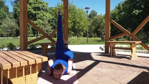 Yoga set with push ups finish in motion Stock Footage 90381225