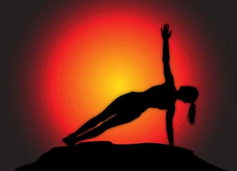 Yoga Side Plank Pose Sun Background Stock Illustration
