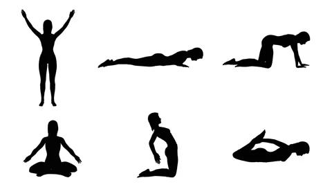 Yoga silhouettes 스톡 동영상 119823085