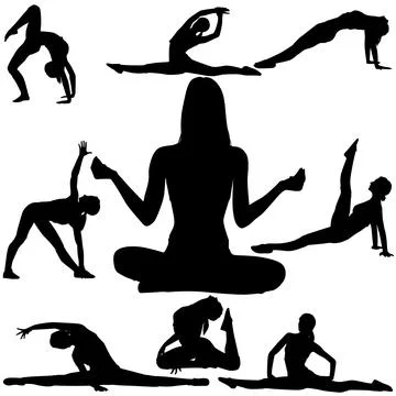 Yoga Stretching Silhouettes Vector Set Women Fitness Poses Stock Illustration