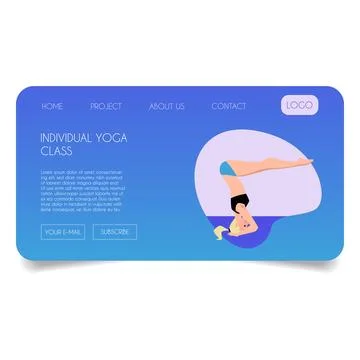 Yoga studio, individual yoga class vector advertising landing page, woman Stock Illustration