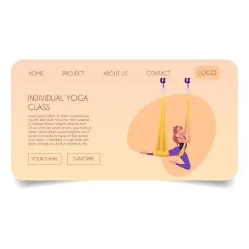 Yoga studio, individual yoga class vector flat landing page, woman practicing Stock Illustration