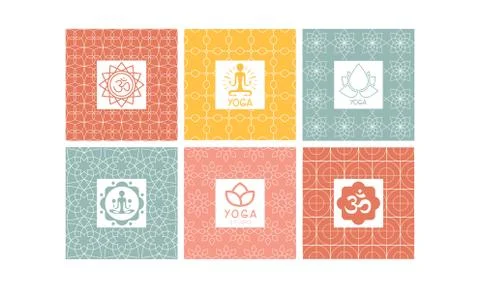 Yoga studio logo set, creative design element for label, badge or emblem vector Stock Illustration