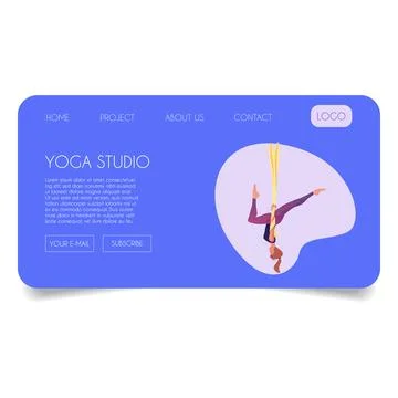 Yoga studio vector flat landing page advertising design, woman practicing yoga Stock Illustration