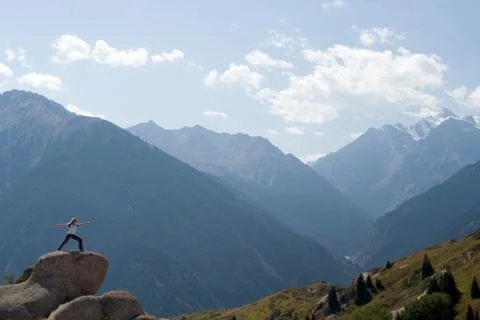 Yoga at summit Stock Photos