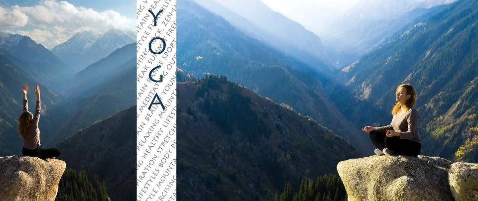 Yoga at summit Stock Photos