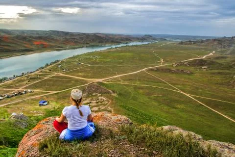 Yoga at summit Stock Photos