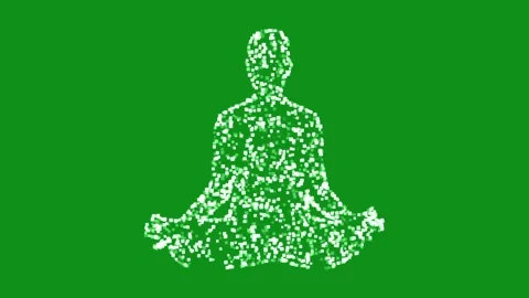 Yoga symbol with white pixel particles effect on green screen background Video stock 345130745