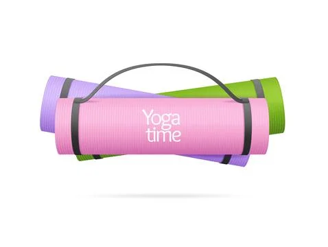 Yoga Time Concept with Realistic 3d Detailed Color Rolled Exercise Mat Set Stock Illustration