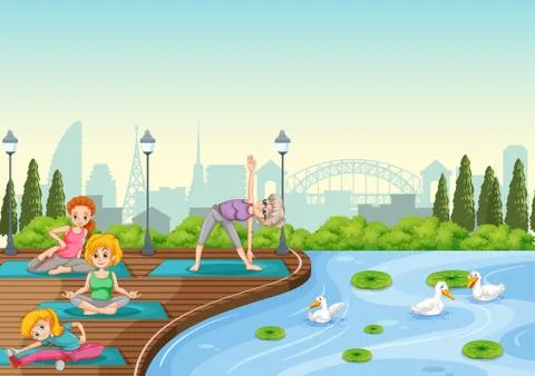 Yoga training at the park Ilustração Stock