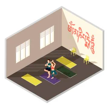 Yoga training studio, vector isometric Stock Illustration