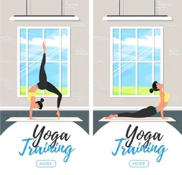 Yoga training vertical flyers in flat style Stock Illustration