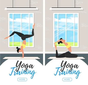 Yoga training vertical flyers in flat style Stock Illustration