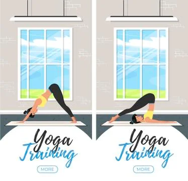 Yoga training vertical flyers in flat style Stock Illustration