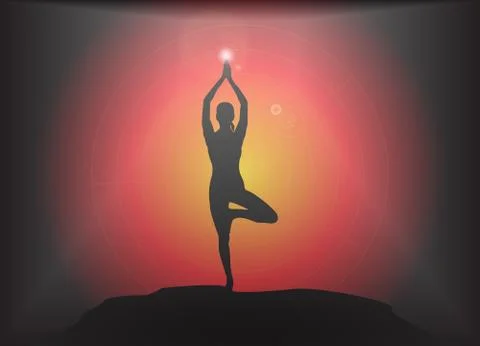Yoga Tree Pose Glare Background Stock Illustration