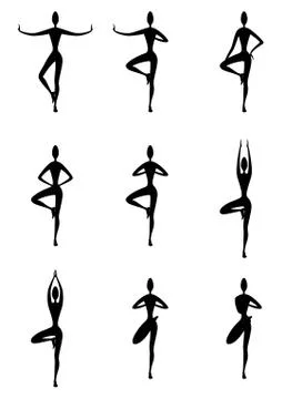 Yoga tree pose variations set Stock Illustration