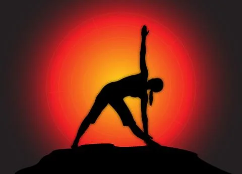 Yoga Triangle Pose Sun Background Stock-Illustration