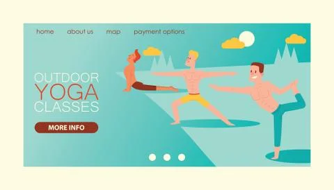 Yoga vector landing web page people yogi character training flexible exercise Stock Illustration