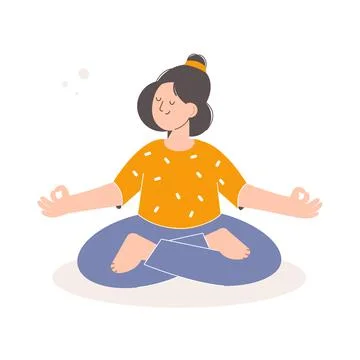 Yoga for women. Young and happy woman meditating. Girl in yoga lotus practices Stock Illustration