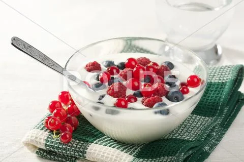Yoghurt with wild berries Stock Photos