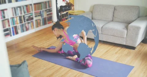 Yogi initiating hamstring stretch by twisting torso and bending leg deepening Stock Footage 318626509