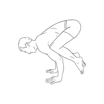 Yogi man in crow pose or Bakasana. Yoga hand stand for strength improvement Stock Illustration