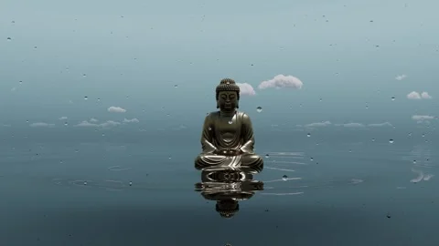 Yogi or Buddha sits on the surface of the water in meditation. Stock Footage 307398773