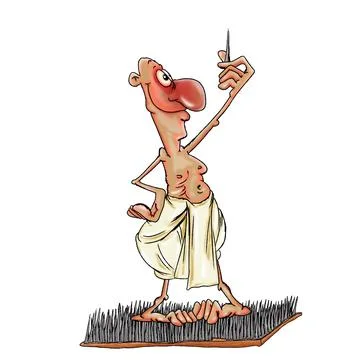 The yogi stands on sharp needles. Illustration on white background Stock Illustration